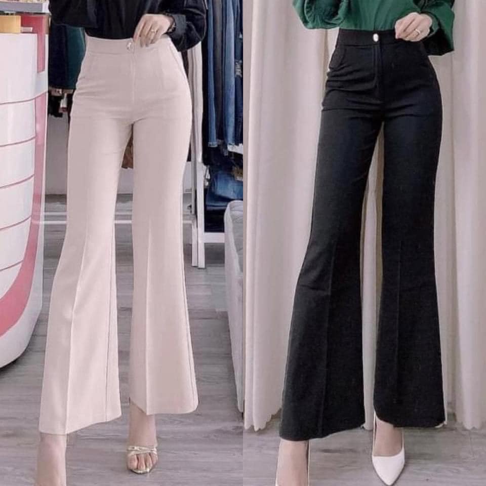 Quần ống loe cạp cao dáng dài khuy trước chất umi k xù bao đẹp TÔN DÁNG phong cách ULZZANG hàn quốc XƯỞNG MAY TC2