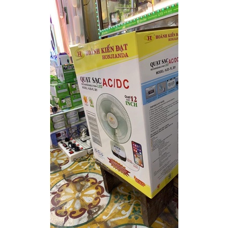 Quạt Sạc Tích Điện HJD FL 301 LED 2 bình Honjianda