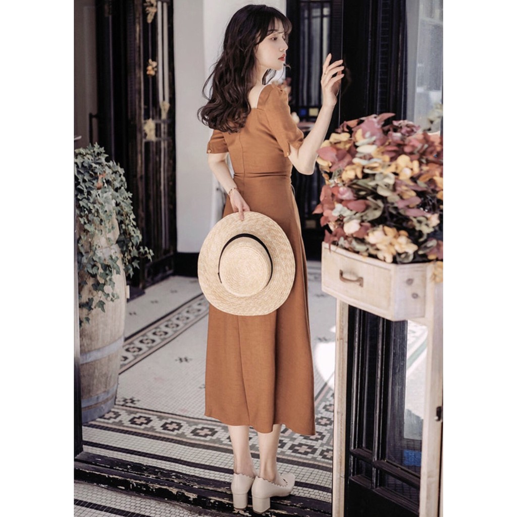 [ẢNH THẬT CUỐI] Đầm Maxi Nâu Đan Dây Eo Dáng Dài - DM883 | BigBuy360 - bigbuy360.vn