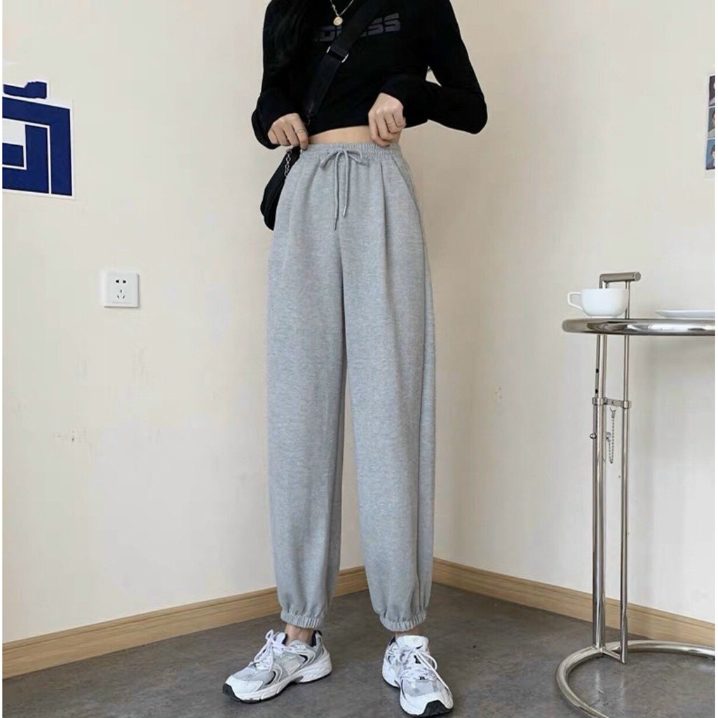 Quần Jogger ống rộng bo gấu chun vải len tăm