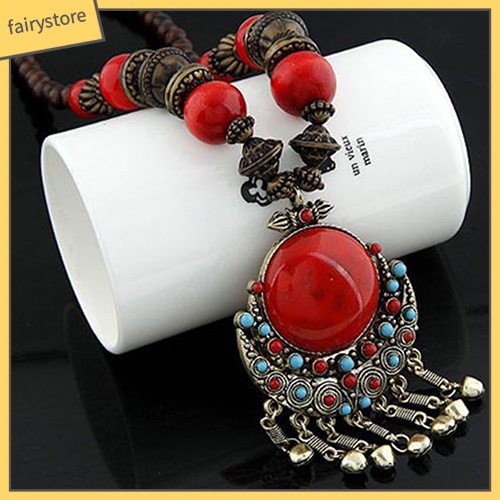 Dây Chuyền Mặt Hình Tròn Phối Tua Rua Phong Cách Bohomian Thời Trang Nữ Độc Đáo