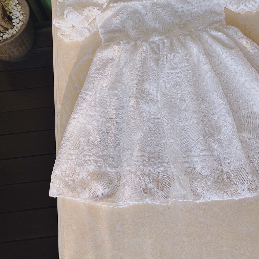 Váy trắng cho bé gái BABYSTORE88 - đầm ren công chúa 2 lớp trẻ em hàng thiết kế 1 2 3 4 5 6 7 8 tuổi V75
