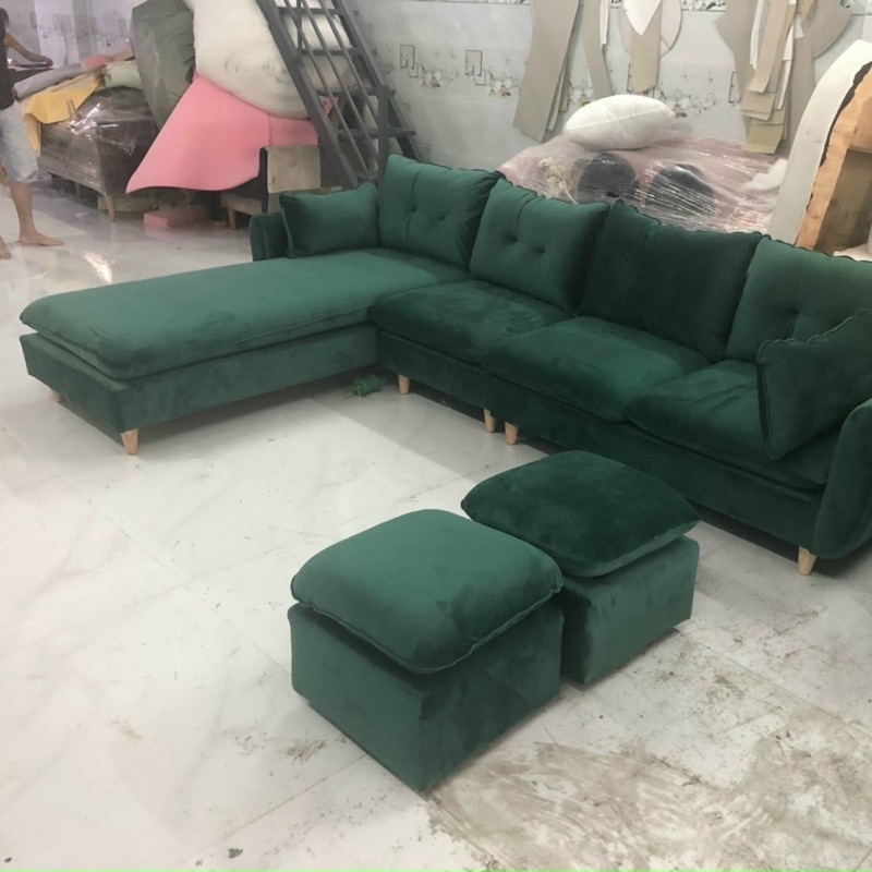 sofa góc L thư giãn 2m4x1m6 cao cấp chất vải mịn màng chân ghế chắc chắn Trường Mai Sài Gòn