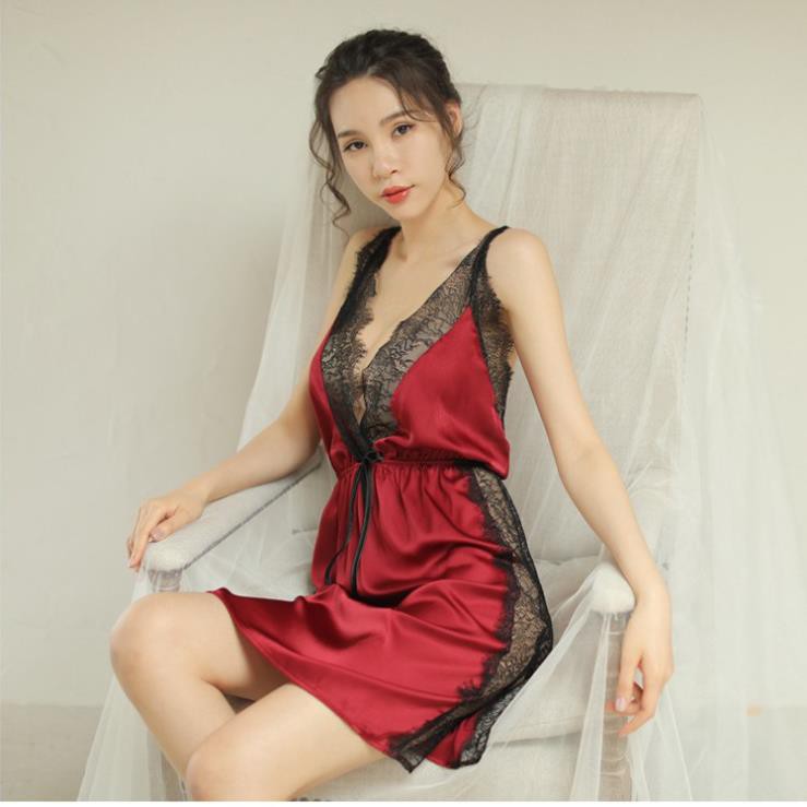 [ Chất Đẹp - Form Chuẩn]Váy ngủ lụa satin cao cấp - đầm ngủ sexy xẻ tà B1028