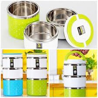 CẶP LỒNG GIỮ NHIỆT CHẤM BI 3 TẦNG RUỘT INOX