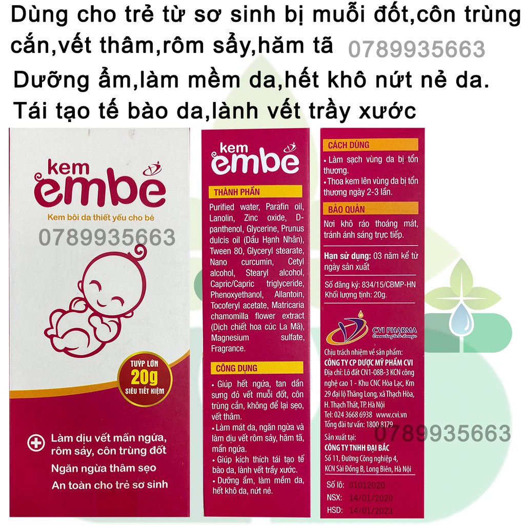 Kem Em Bé - Làm dịu vết mẩn ngứa, rôm sẩy, côn trùng đốt. Ngăn ngừa thâm sẹo. An toàn cho trẻ sơ sinh (Tub 20g)