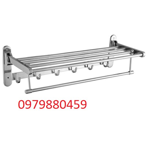 máng khăn tầng đa năng inox 304 sáng bóng, 60 cm , móc áo ,phơi khăn, xếp khăn . BH 5 năm