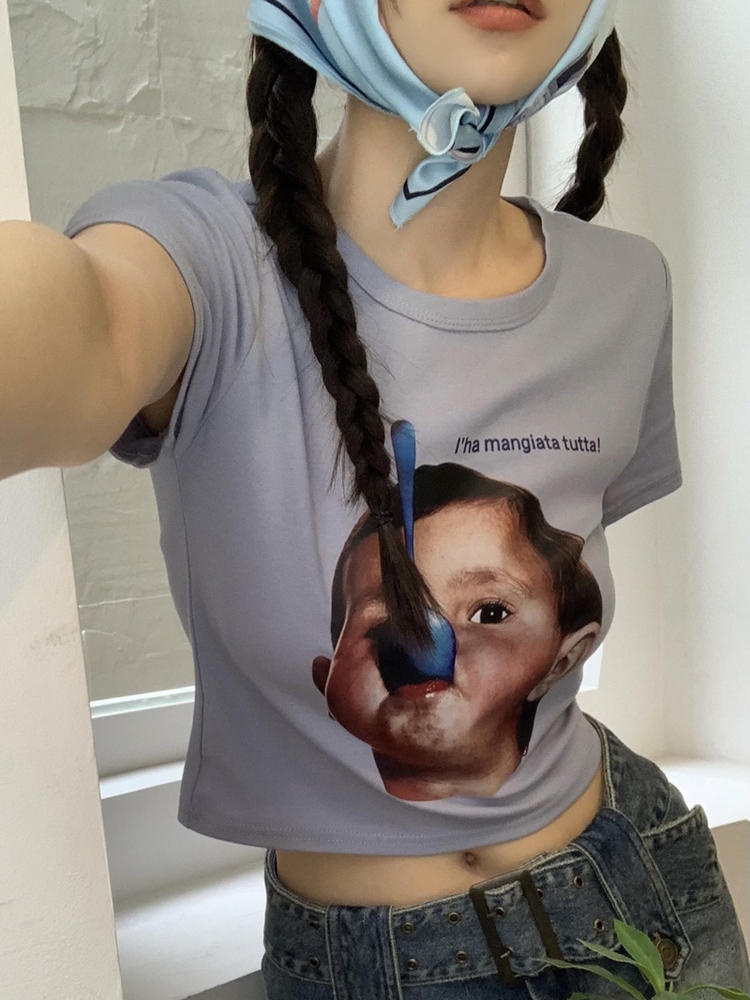 Áo Thun Ngắn Tay In Họa Tiết 50929 Nhỏ Xinh Thời Trang