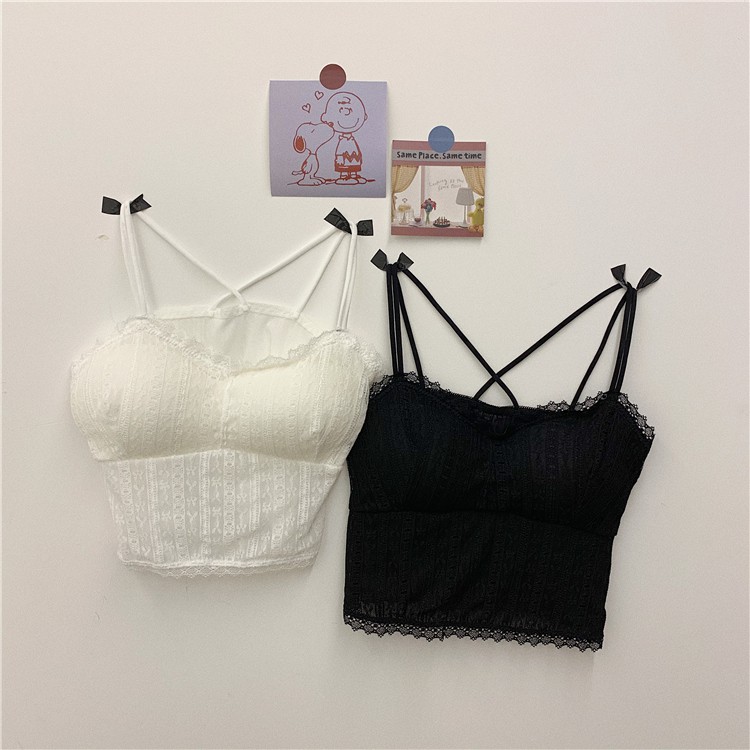 Áo Hai Dây Phối Ren Có Đệm Ngực Và Lưng Đẹp Kiểu Hàn