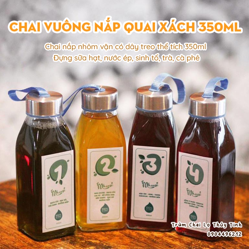 Chai thủy tinh nắp dây 350ml - Đựng sữa hạt, sinh tố, nước ép, trà sữa, bán đồ uống mang đi