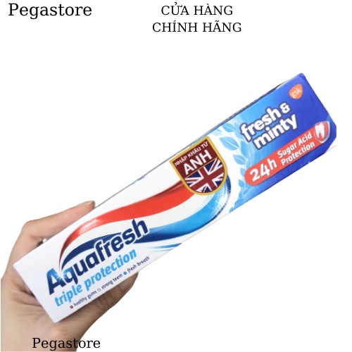 Kem đánh răng trắng răng, ngừa sâu răng,thơm miệng Aquafresh Triple Protection fresh mint vị bạc hà 100g (màu xanh)