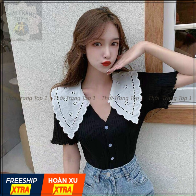 Áo Crotop Ôm Body,Áo Croptop Nữ Cổ Ren Thêu Cực Xinh,Vải Dày Dặn,Chất Mịn Không Xù | BigBuy360 - bigbuy360.vn