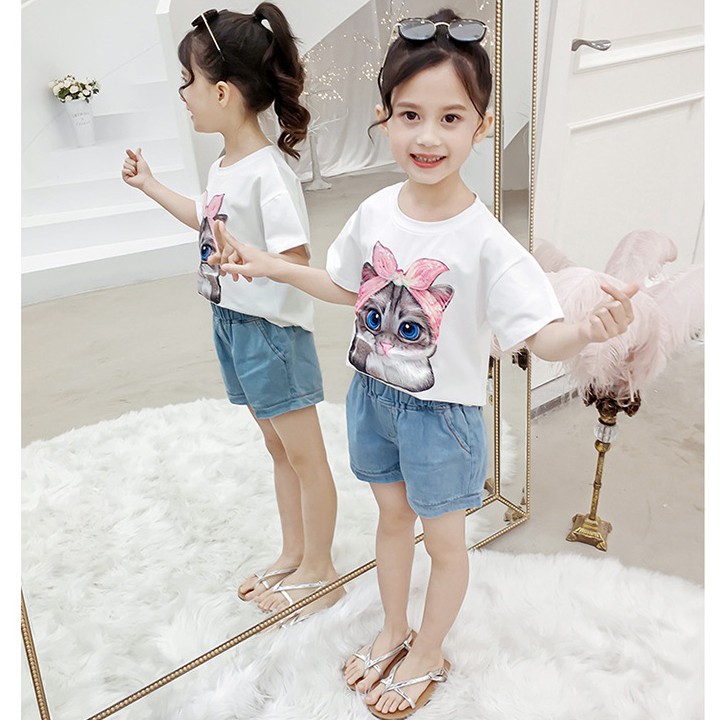 Áo phông hình mèo siêu cute dành cho bé gái lớn