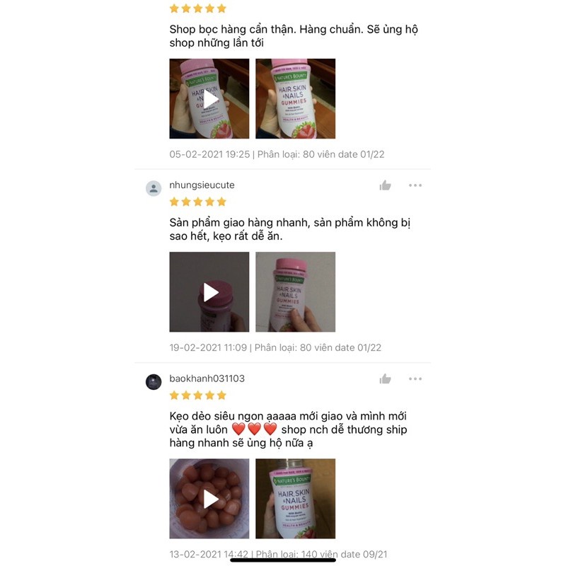 Kẹo dẻo Nature's Bounty Hair, Skin & Nails Gummies giúp đẹp da, cứng móng, giảm rụng và kích mọc tóc 80 viên