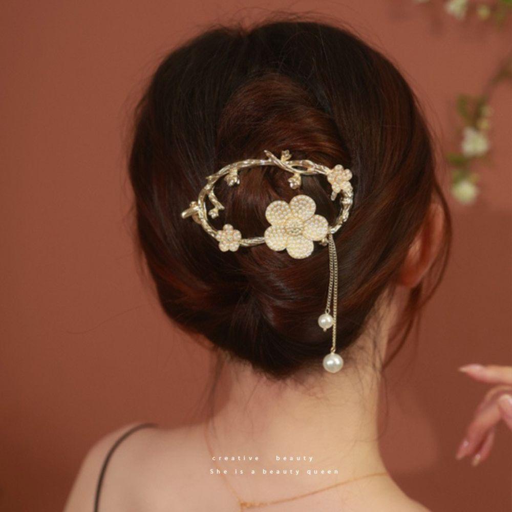 Kẹp Tóc Dạng Xoắn Đính Hoa Thanh Lịch Cho Nữ