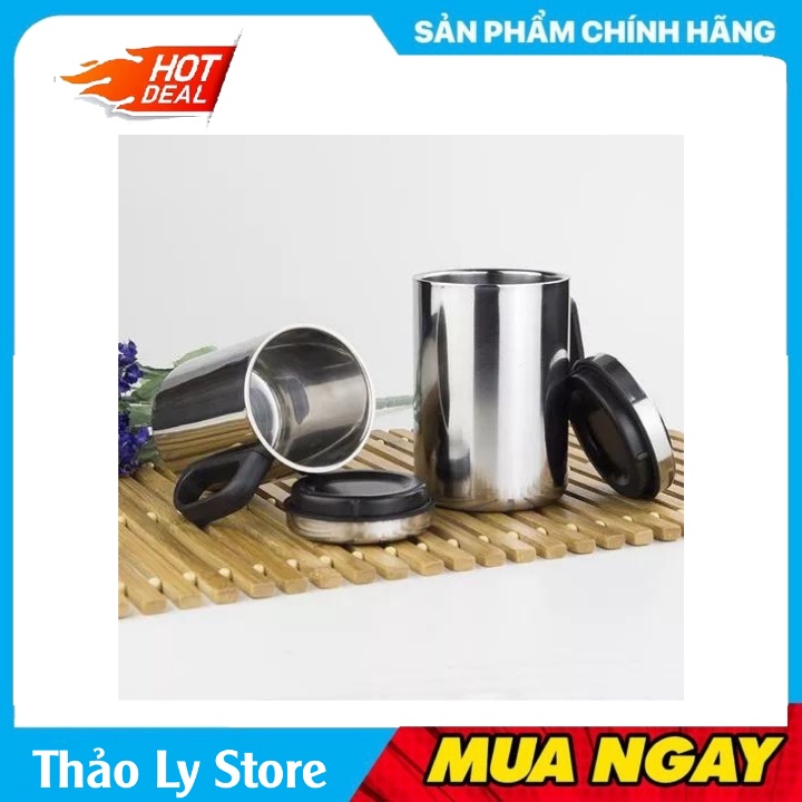 Ca Giữ Nhiệt Inox 500ml Có Nắp Đậy Bằng Inox Cao Cấp