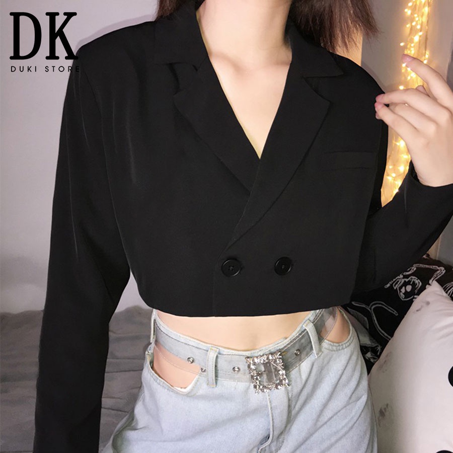 [SALE 50%] Áo khoác vest blazer nữ croptop Hàn Quốc tay dài màu đen đẹp BLU0025 - DUKI STORE