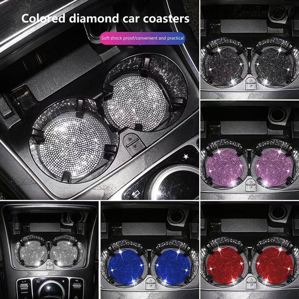 Đế Lót Ly Bằng Cao Su Chống Trượt Đính Đá Trang Trí Nội Thất Xe Hơi