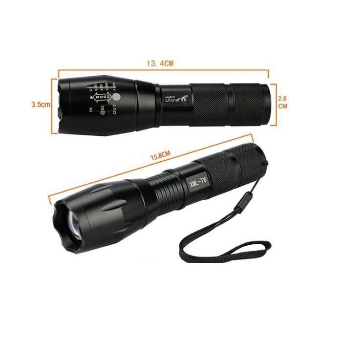 Đèn Pin Siêu Sáng Cao Cấp T6 Hợp Kim Chống Nước Pin Có Thể Sạc Lại Full box