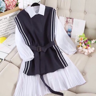Set gile dạ viền váy sơ mi dập ly