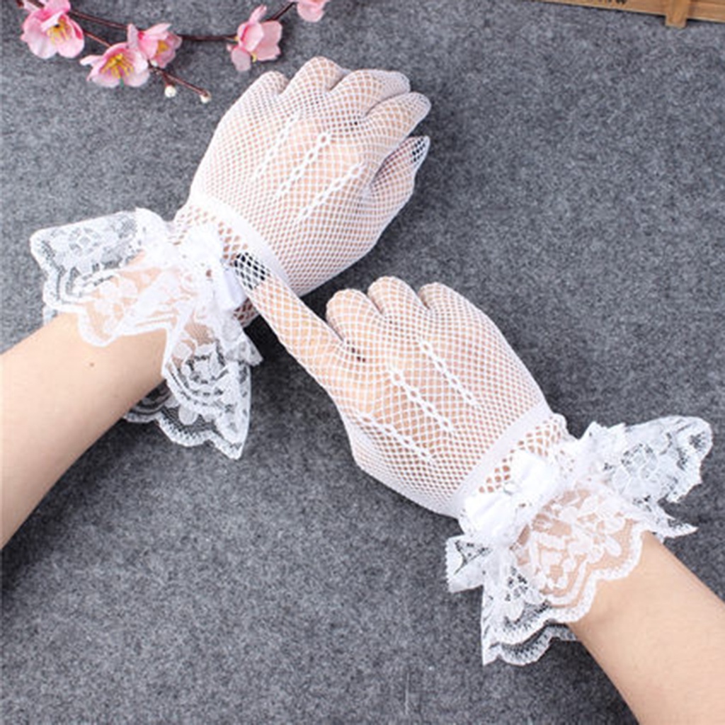 1 Đôi Găng Tay Cô Dâu Phối Ren Co Giãn Thoáng Khí Thắt Nơ Cho Nữ
