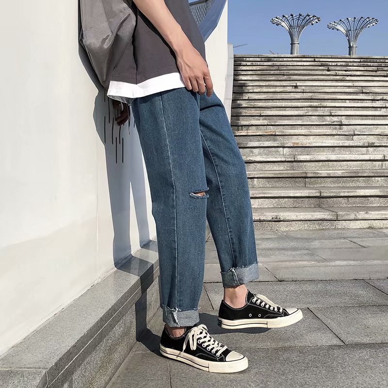 Street fashion men's ripped long jeans