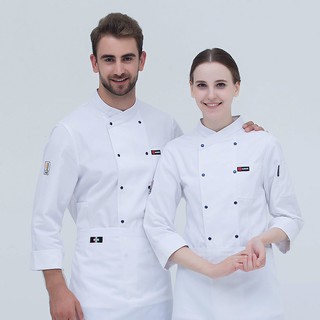 Đồng Phục Bếp [Sẵn hàng-Có Store] Áo Bếp 2 Màu Trắng Đen Thiết Kế 2 Hàng Cúc Vải lì TD03