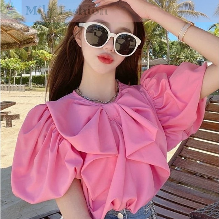 Áo Sơ Mi Tay Phồng Dáng Rộng Phong Cách Retro Pháp Thời Trang Mùa Hè 2021
