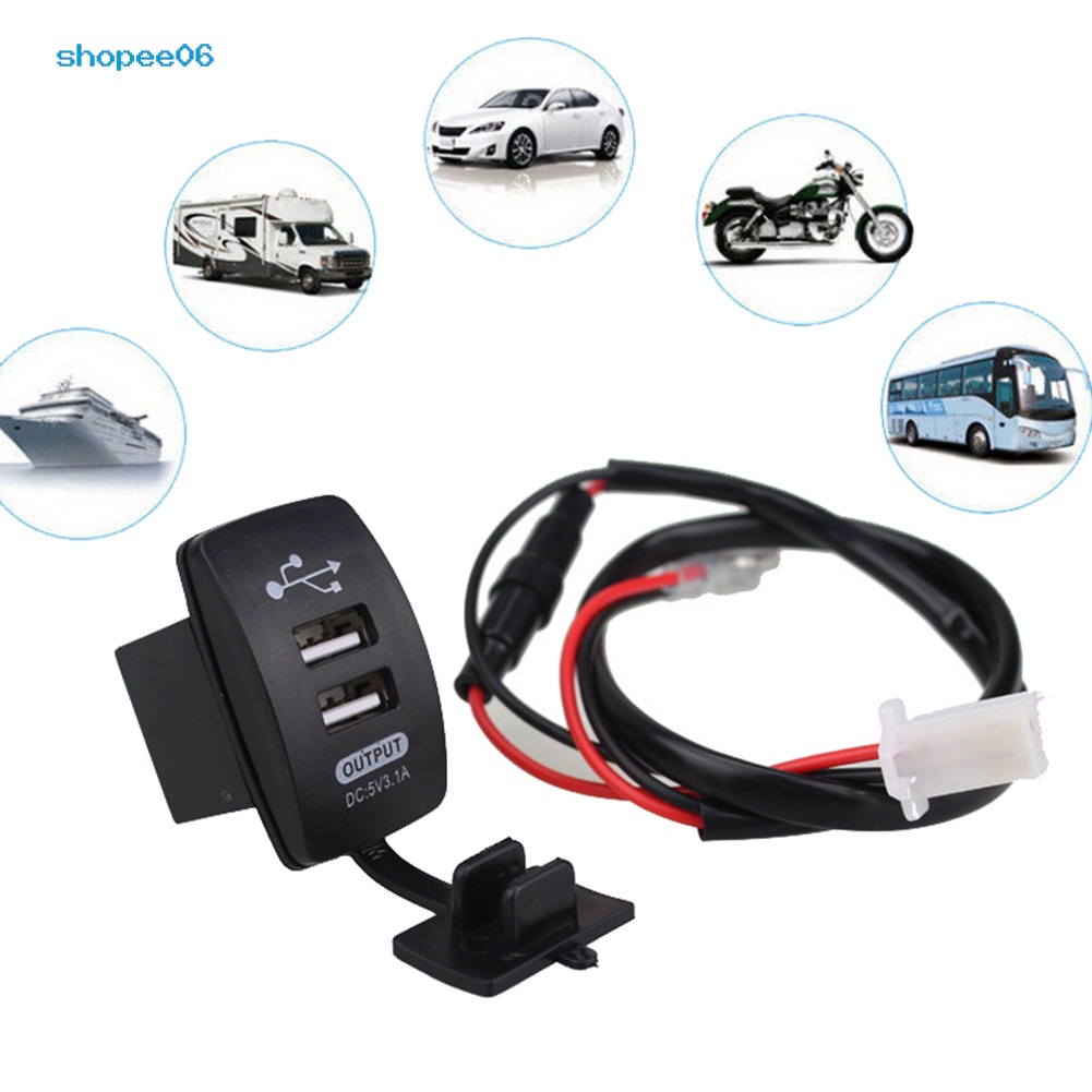 Ổ Cắm Sạc USB Hai Cổng Chống Thấm Nước Thông Dụng Cho Xe Máy/Xe Hơi