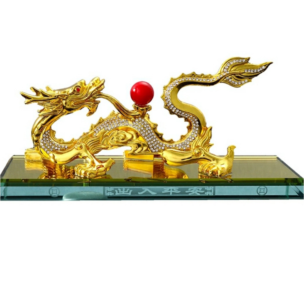 Tượng phong thủy rồng vàng nhả ngọc kiêm nước hoa trang trí nhà cửa, bàn làm việc, taplo ô tô cao cấp