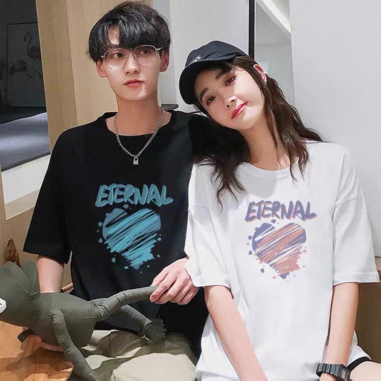 Áo đôi tim xanh, Áo đôi nam nữ, Áo thun Unisex From rộng, chất đẹp mặc không xù - MODY