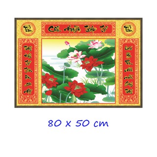 Tranh dán tường 3D VTC Trang trí bàn thờ cửu huyền thất tổ UD0356K KT 80 x 50 cm Kim sa