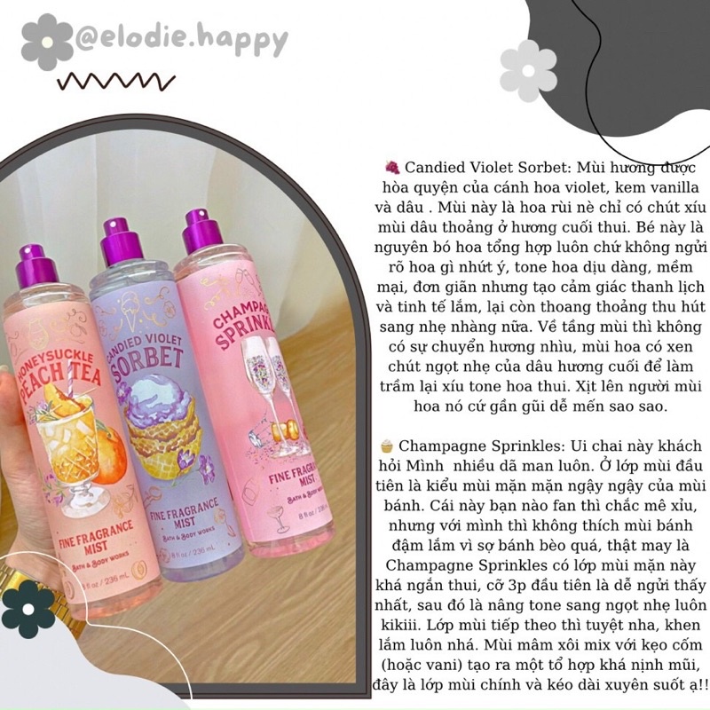 Xịt thơm toàn thân , body mist BATH and VIC  236ML