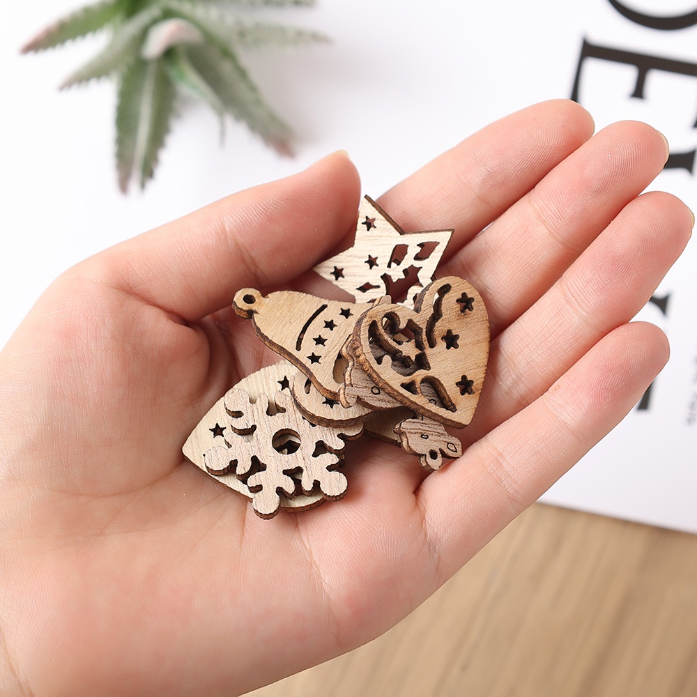 Set 50 miếng gỗ nhiều mẫu khác nhau phong cách retro tự nhiên trang trí phòng ngủ nhà cửa tiệc tùng Giáng Sinh