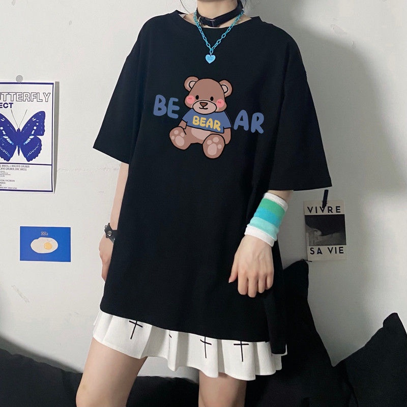 Happy-store 💋 Áo thun ngắn tay dáng rộng in họa tiết hoạt hình dễ thương dành cho nữ