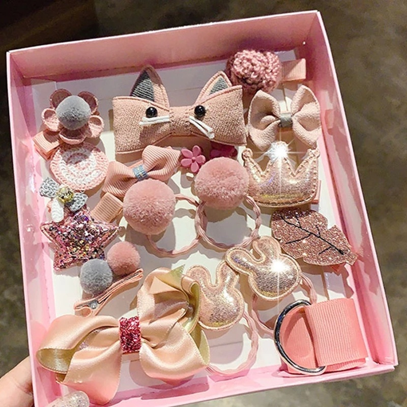 Set 18 Kẹp Tóc / Dây Buộc Tóc Mini Dễ Thương Cho Bé Gái