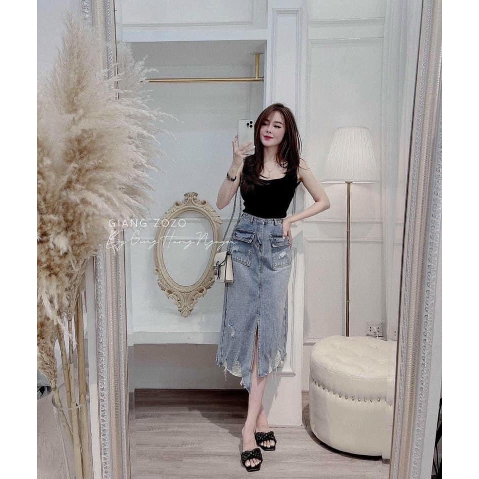 [CHEAPY] Chân váy bò dài túi trước - Chân váy ULZZANG midi nữ cạp cao chất jean dày dặn hàng có size phom chuẩn tôn dáng | BigBuy360 - bigbuy360.vn