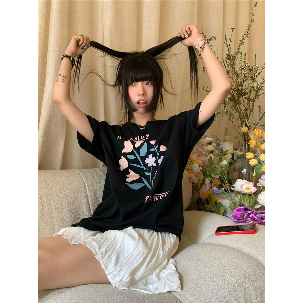 Áo Thun Cotton Nguyên Chất In Hoa Ngắn Tay Thời Trang Cá Tính 53552