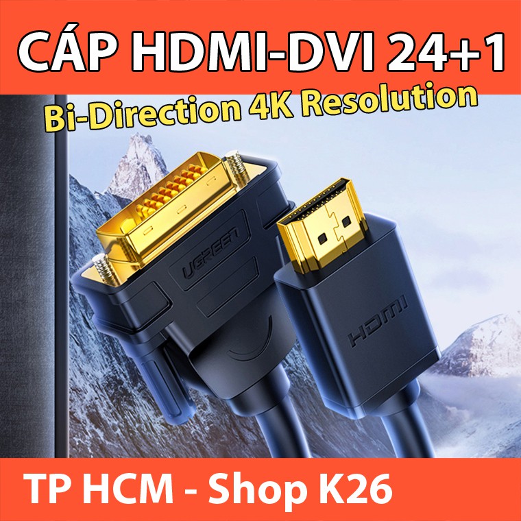 Cáp Chuyển Đổi HDMI Sang DVI 24+1 Hỗ Trợ Chuyển Đổi Hai Chiều UGREEN HD106