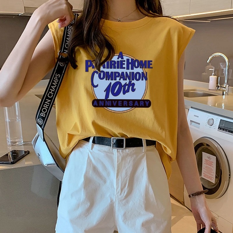 Áo Thun Không Tay Dáng Rộng Màu Trắng Đen Thời Trang Cho Nữ