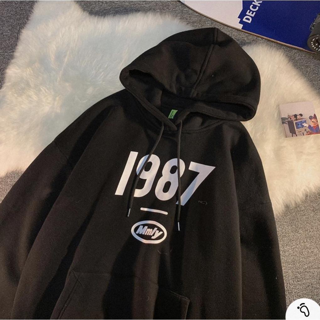 Áo Hoodie, Áo Nỉ Bông Cotton 1987 Form Rộng Thụng Unisex Phong Cách Ulzzang Hot 2021