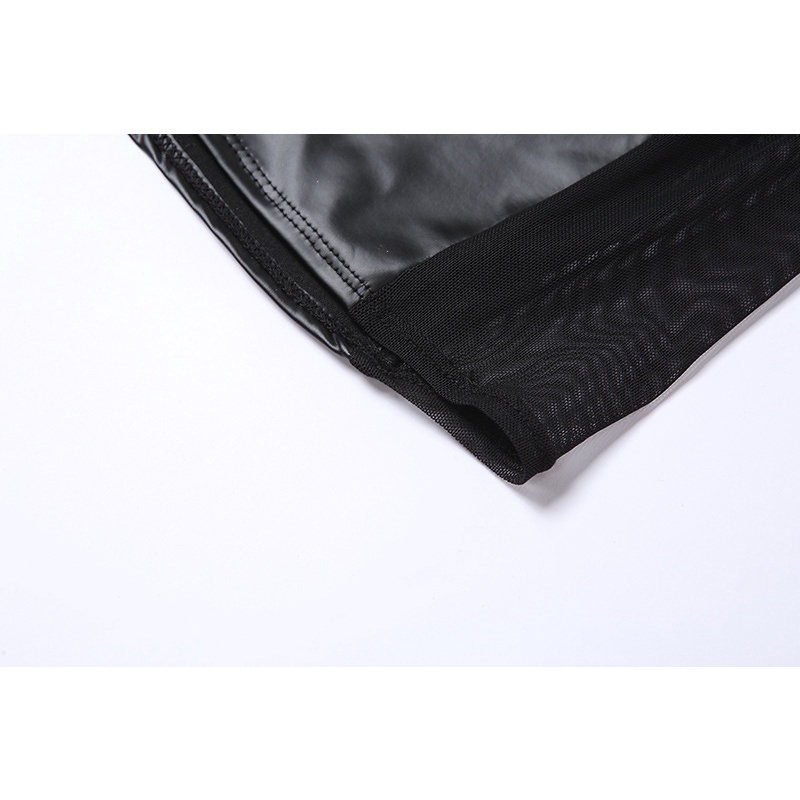 DUNEA Đầm cổ chữ v lưng trần phối vải lưới buộc dây phong cách sành điệu gợi cảm cho nữ