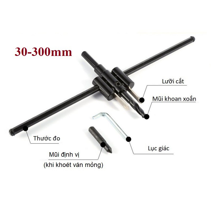 Khoét lỗ tròn 30-300mm trên gỗ, thạch cao, nhựa mica - Mui khoan khoet lo tron