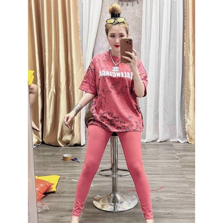 Set áo form rộng, quần legging dài cho nữ mặc nhà, áo loang, quần trơn kín đáo