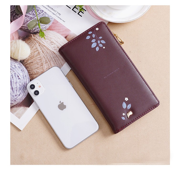 Ví cầm tay dáng dài gập đôi trẻ trung nhiều ngăn phong cách retro Hàn Quốc Sanchalia C207-12