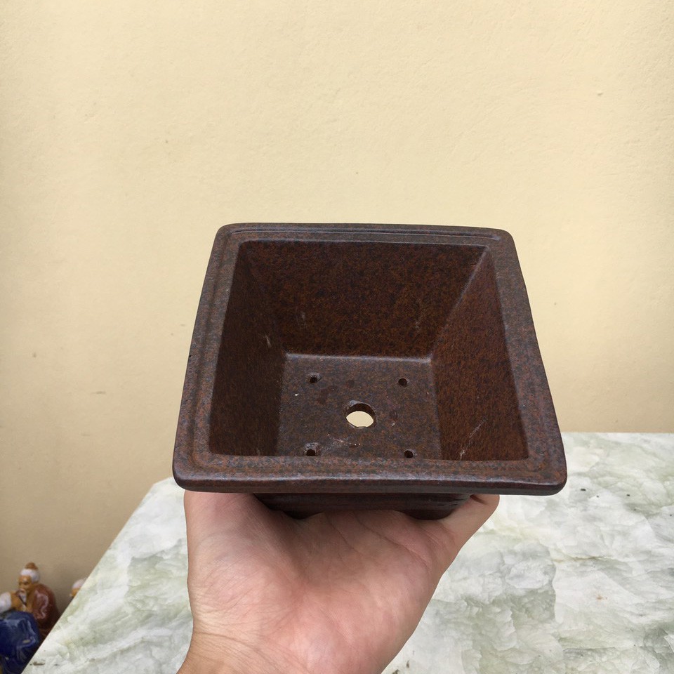 Chậu bonsai Vuông mini men Giả cổ gốm Bát tràng 1 size BM-77