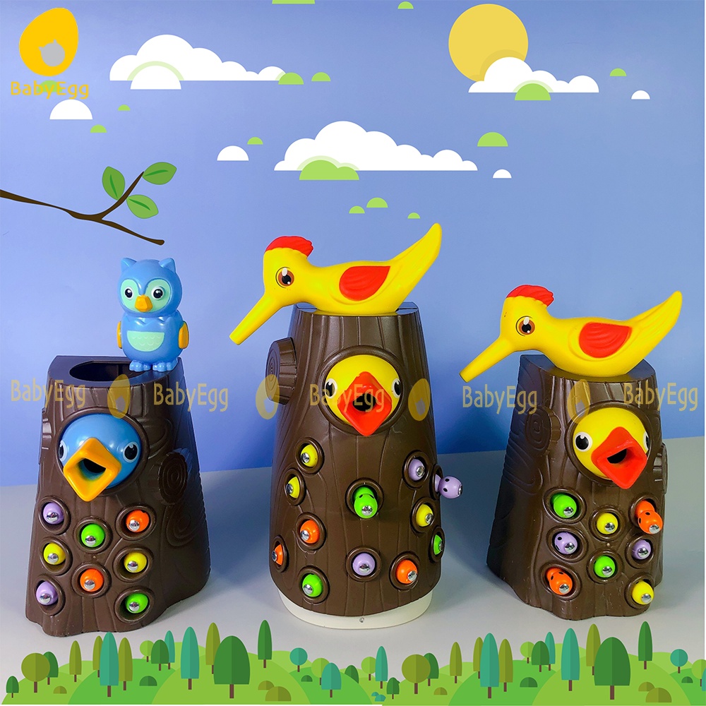 Đồ chơi GIÁO DỤC trẻ em thông minh Bộ chim gõ kiến bắt sâu cho bé trai bé gái 1 2 3 4 tuổi phát triển trí tuệ montessori