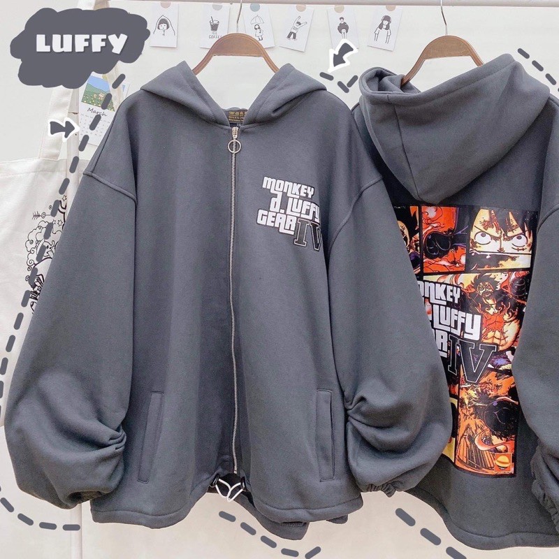 Áo khoác nỉ bông Luffy Gear 🌟 XÁM/ ĐEN 🔥 Nam nữ Unisex