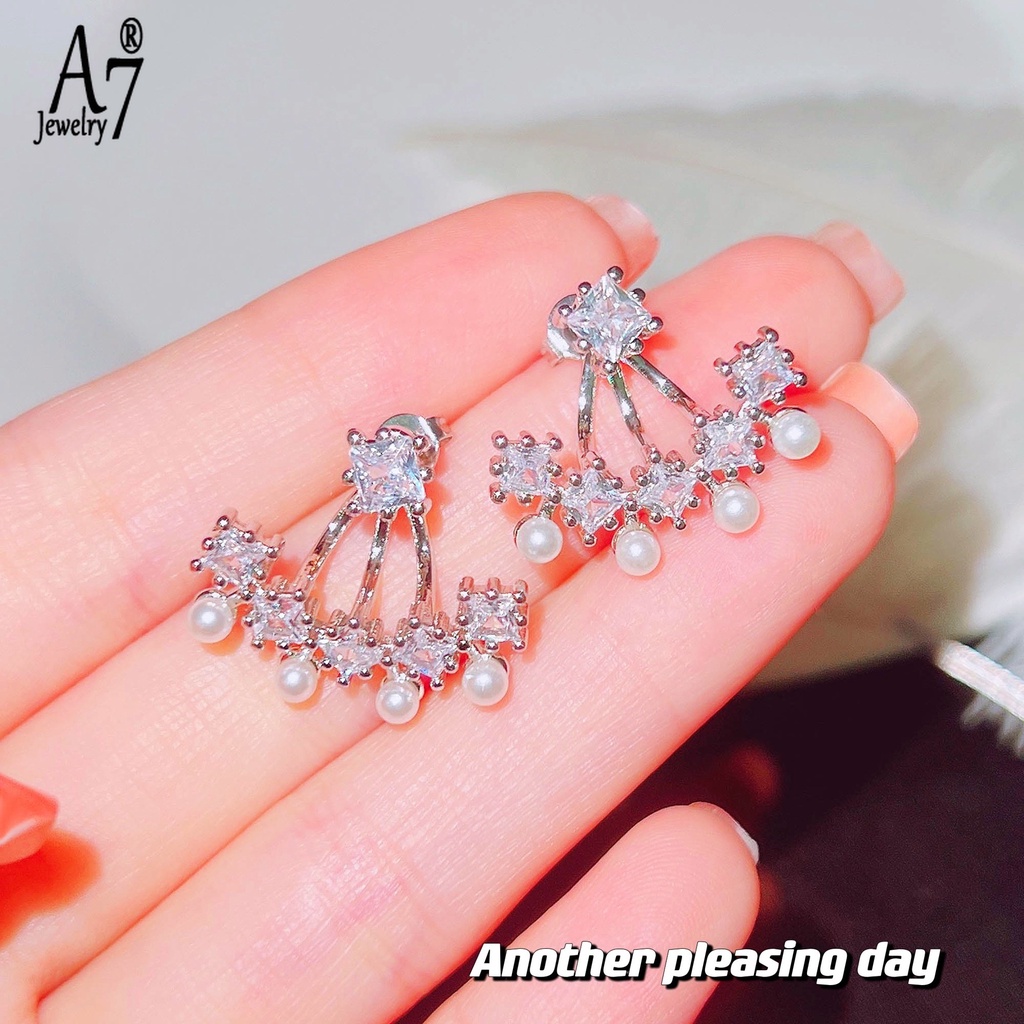 A7| Bông Tai Mạ Bạc 925 Hình Quạt Đính Ngọc Trai Nhân Tạo Thời Trang Dành Cho Nữ X4Y65