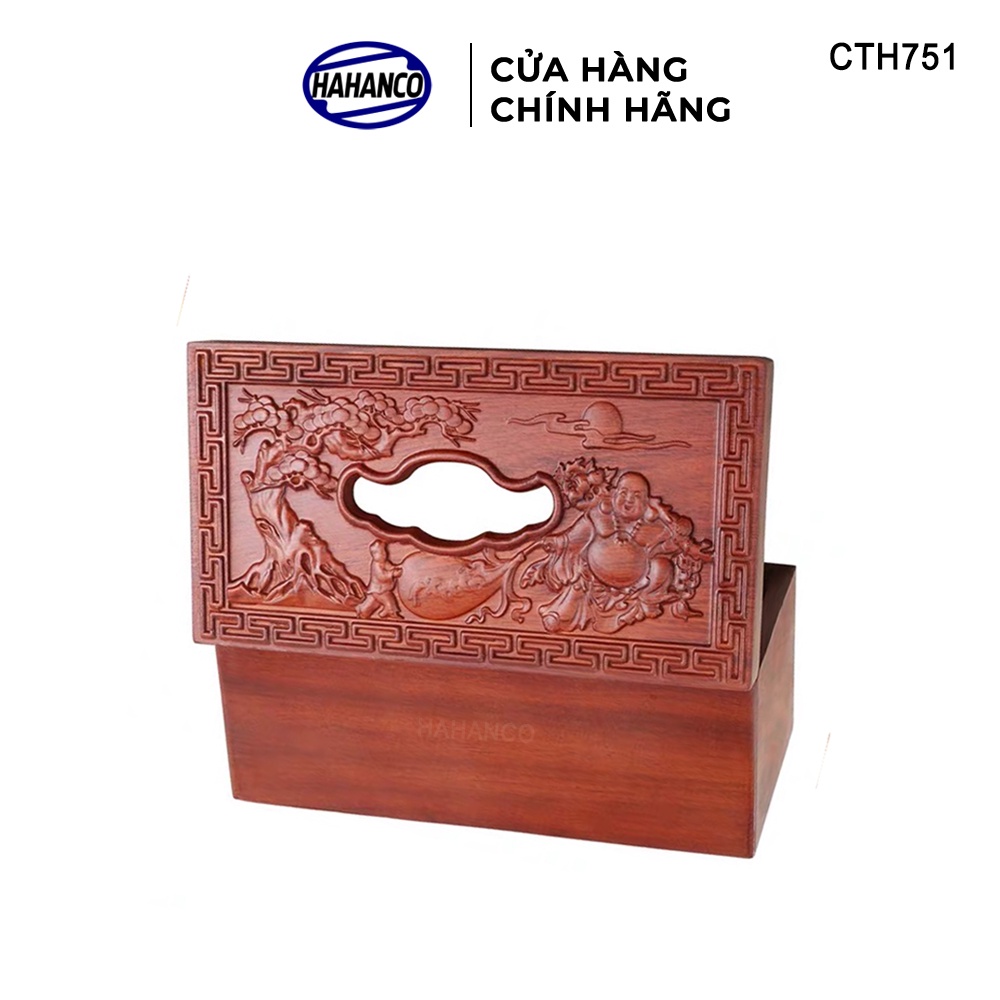 Hộp Giấy Ăn Bằng Gỗ Hương HAHANCO Di Lặc Kéo Bao Tiền, Loại To Hàng Đẹp - CTH751